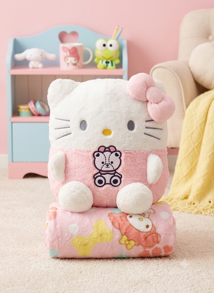 Plush pillow with blankets kitty