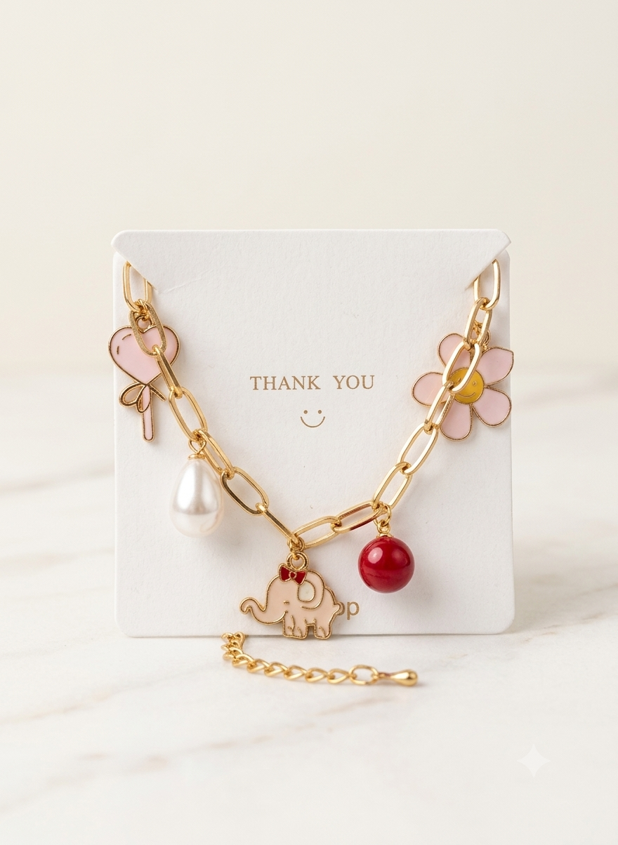 Flower hanging charm bracelet