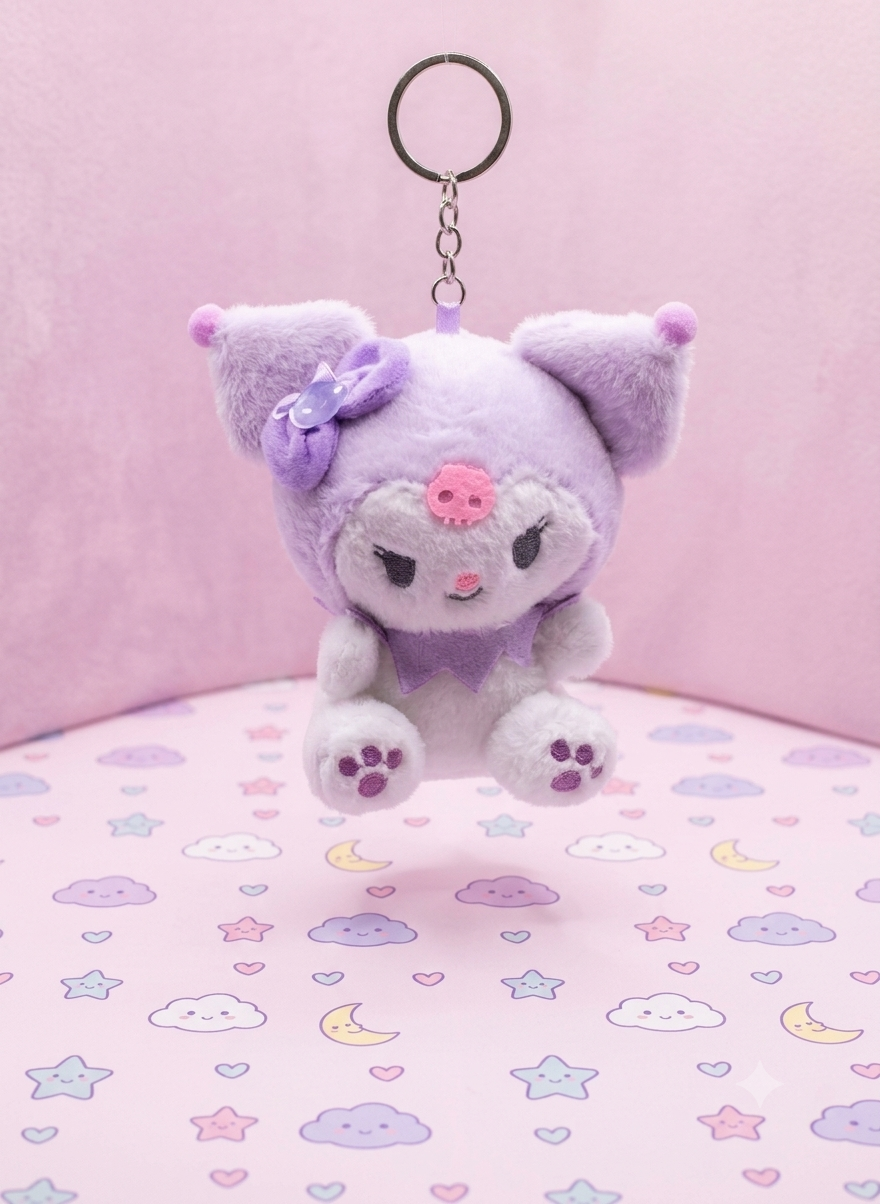 Plush fluffy kuromi keychain