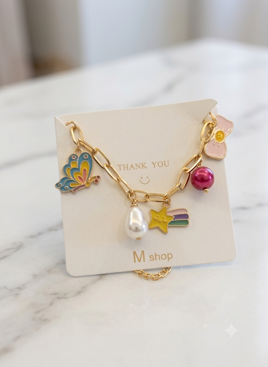 Butterfly hanging charm bracelet