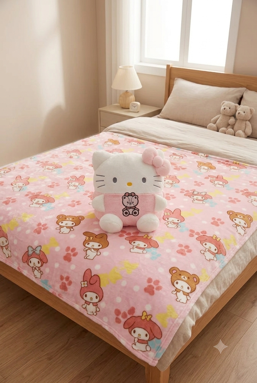 Plush pillow with blankets kitty